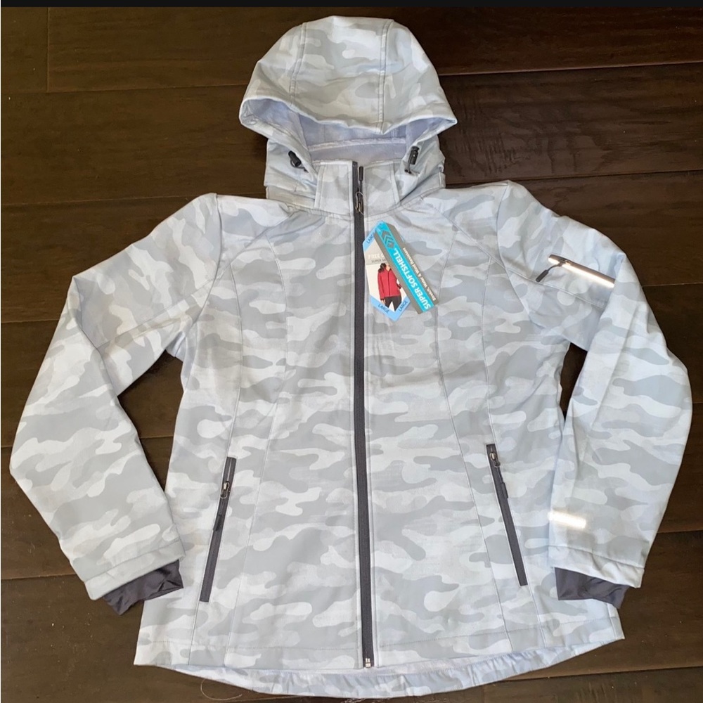 Blue Camouflage Women’s Jacket/Coat RemovableHoodie Zipper SuperSoft LightBlue S